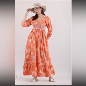 NWT Women’s Aryana Maxi Dress. 100% Cotton. Orange. Size Small. Bohemian.